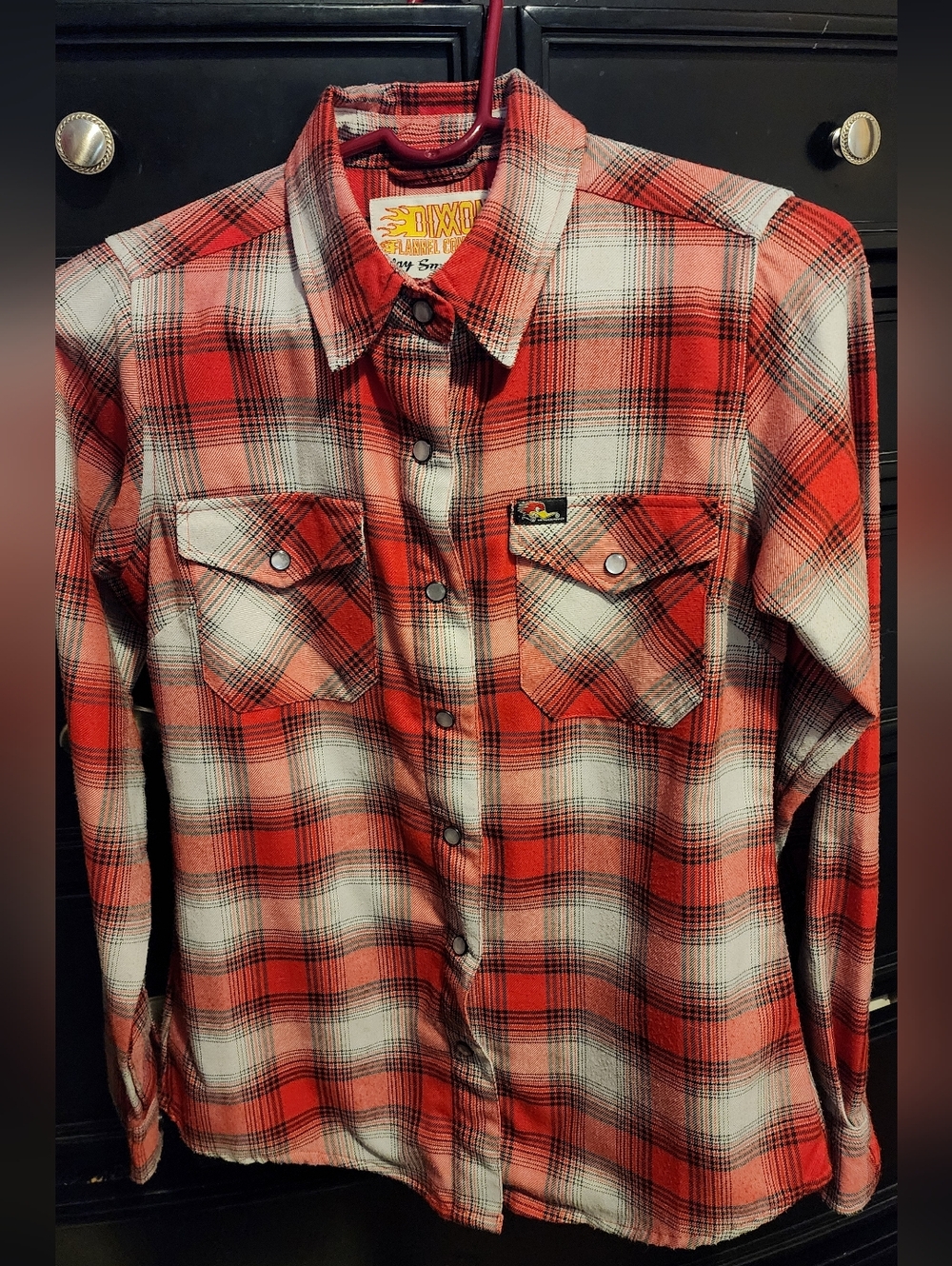 Dixxon Clay Smith Cams Red Plaid Flannel Shirt Womens Sz Small Pearl Snaps
